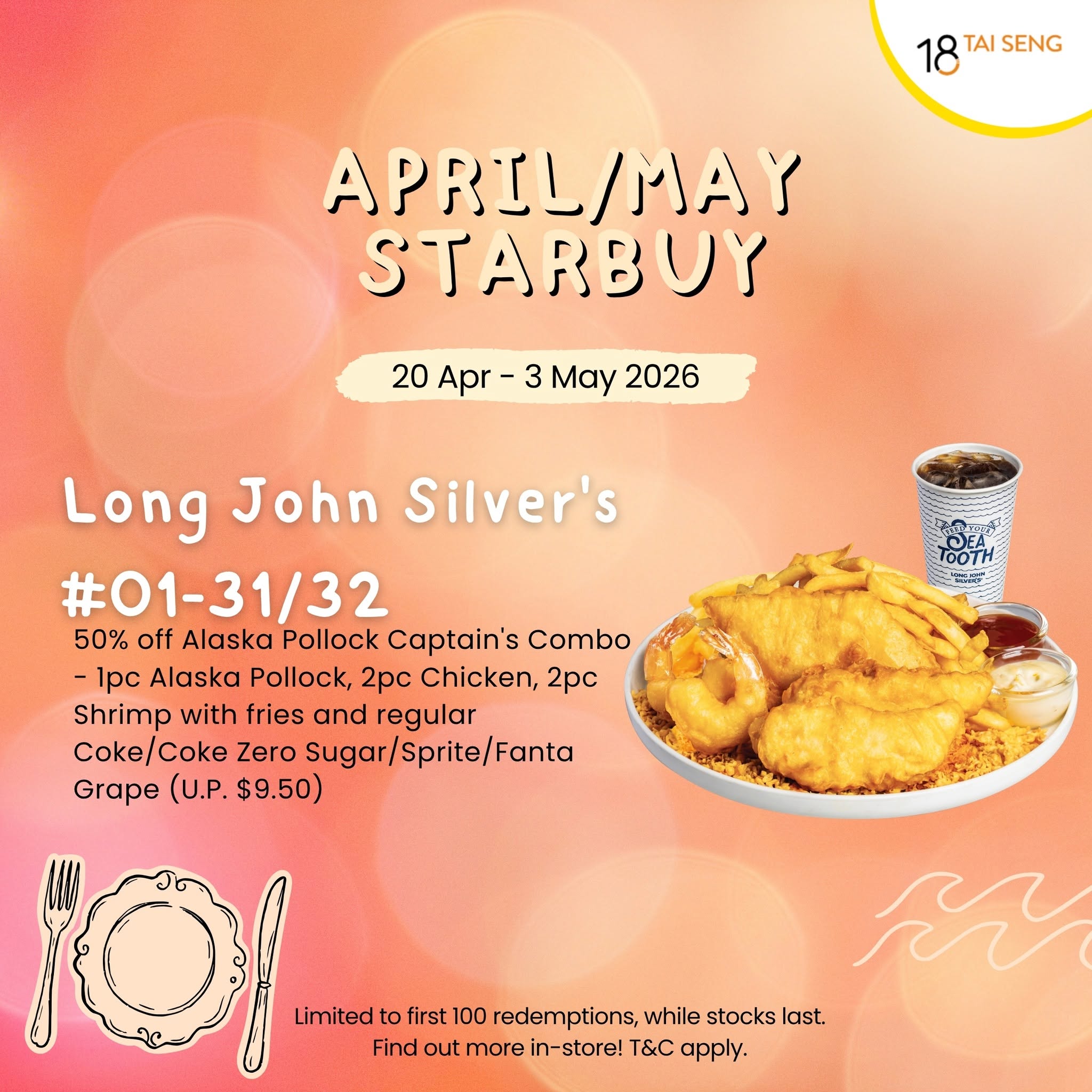 Long John Silvers 50% off Alaska Pollock Captains Combo at 18 Tai Seng 01-31/32