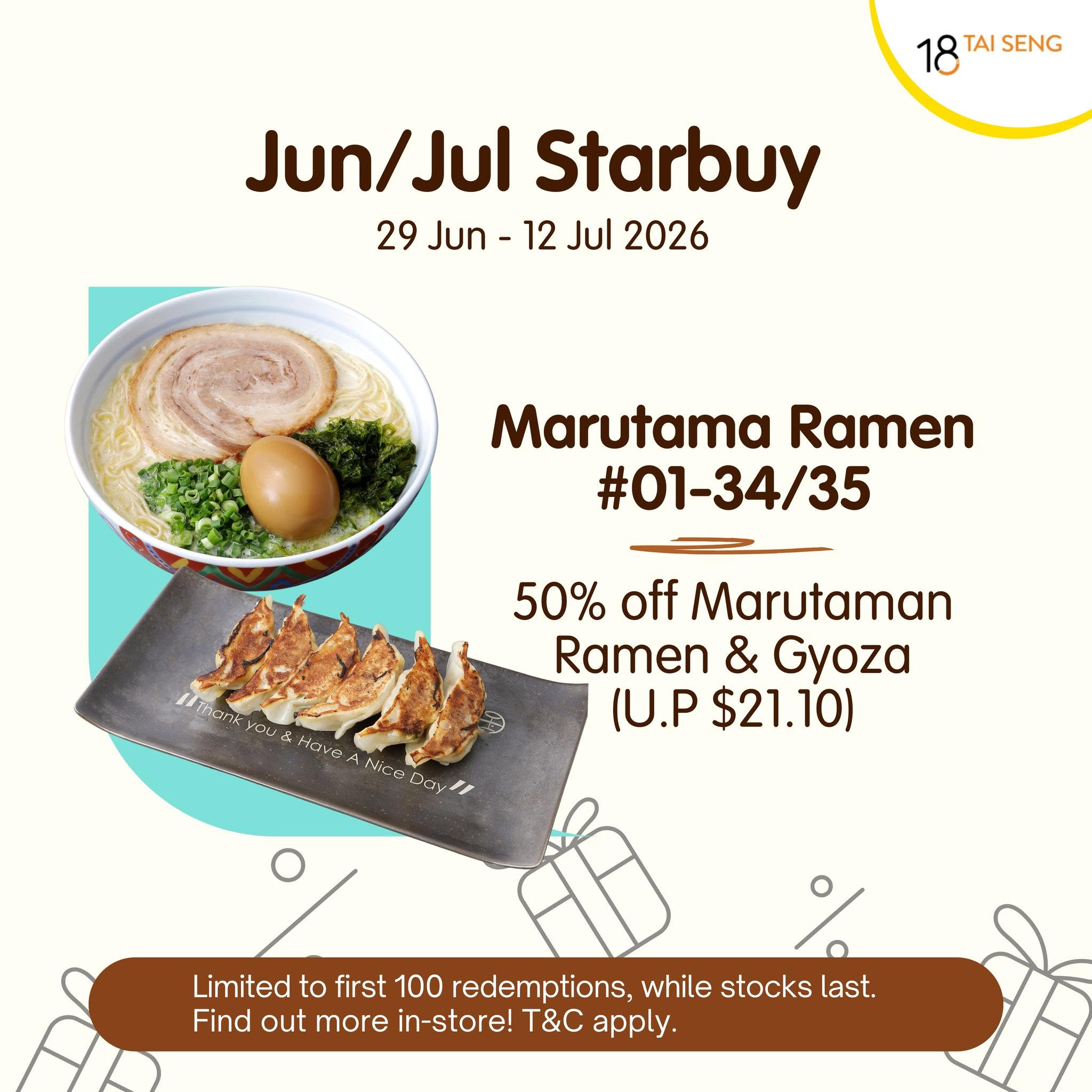 Marutama Ramen 50% off promotion at 18 Tai Seng